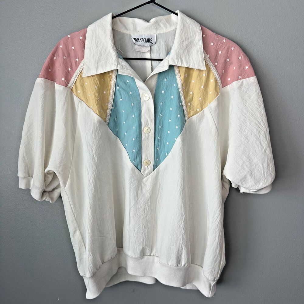 Vintage Nina St. Claire Short Sleeve Color-Block Windbreaker Polo Womens XL